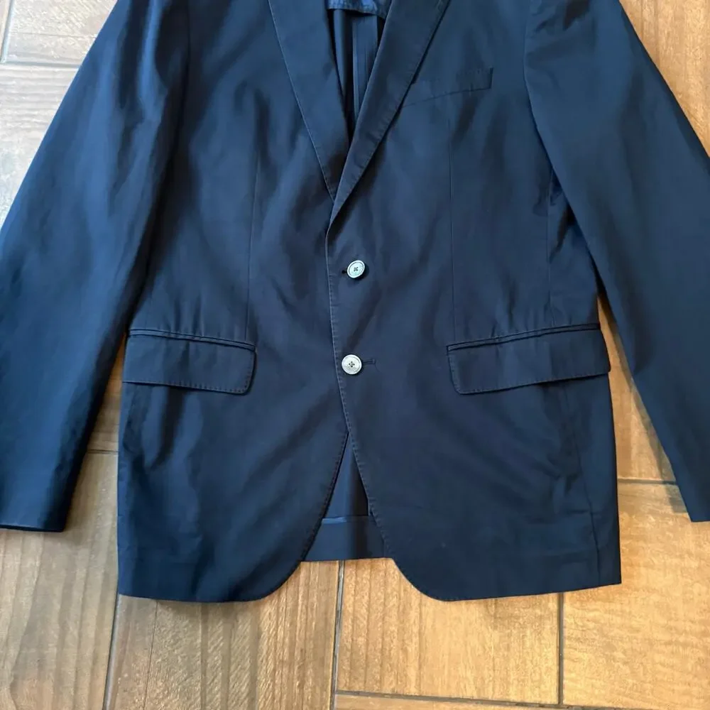 Hugo Boss Mens Navy Blue Blazer Coat 40R Button Classic Cotton Suit Jacket